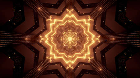 3d illustration of UHD glowing star shaped corridorの写真素材