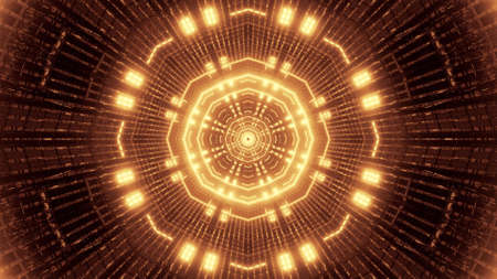 Bright golden lights inside tunnel UHD 3D illustrationの写真素材