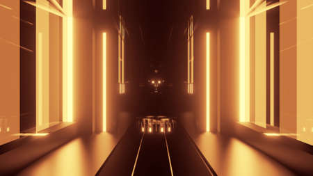 Futuristic 3d illustration of yellow geometric corridor
