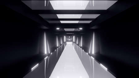 Futuristic 3d illustration of dark geometric corridor