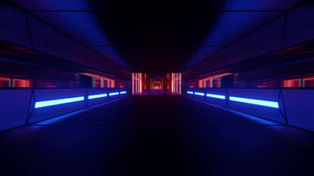 dark tunnel with neon illumination 3D illustration