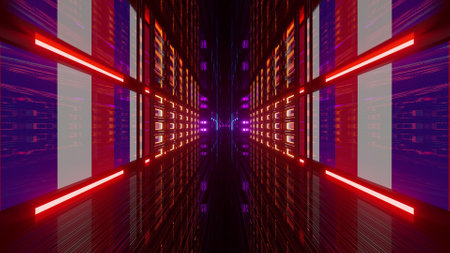France flag as neon tunnel on 3d illustration