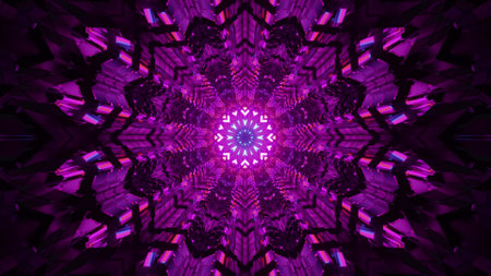 4K UHD 3D illustration of kaleidoscopic ornament of purple colorの写真素材