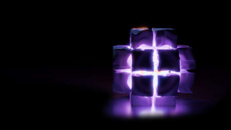3D illustration of purple cubesの写真素材