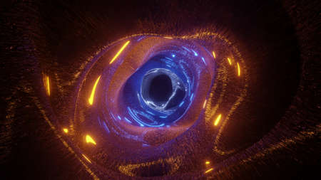 3d illustration of 4K UHD dark shapeless glowing tunnel