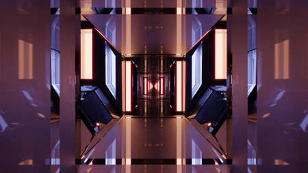 3D illustration of sci fi tunnel with shiny walls in UHD