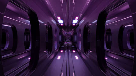 3D illustration of UHD abstract geometric background with purple illumination