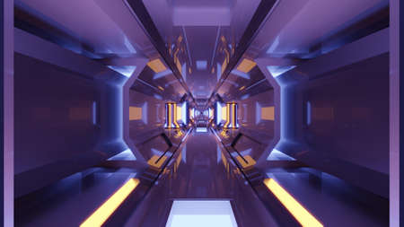 Moving futuristic tunnel with lights on 3d illustration in UHDの写真素材