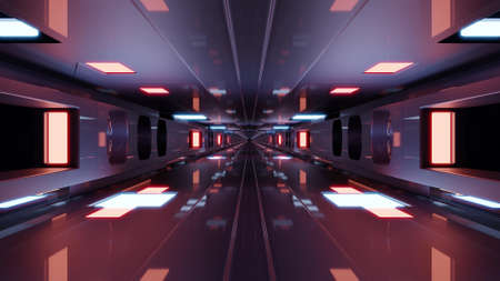 3d illustration of UHD dark corridor with glowing lights