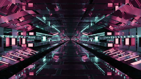 3D illustration of 4K UHD cyberspace with symmetric ornamentの写真素材