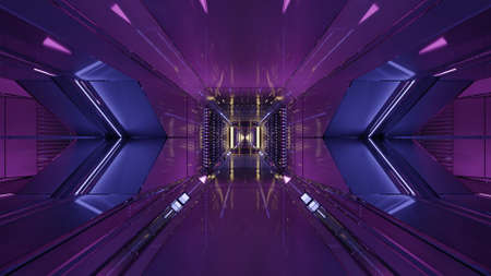 4K UHD 3D illustration futuristic tunnel with glowing lights and geometric ornamentsの写真素材