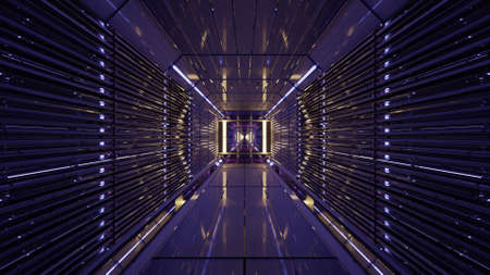 3D illustration of 4K UHD sci fi tunnel with bright lights