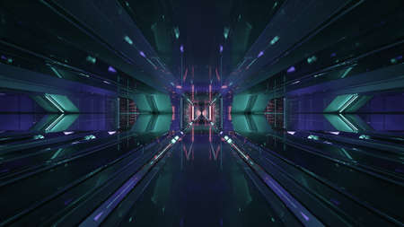 3D illustration of geometric sci fi corridor in 4K UHD qualityの写真素材