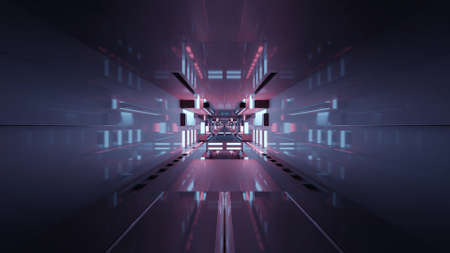 3d illustration of tunnel with neon lightsの写真素材