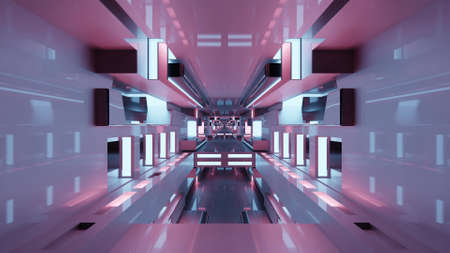 3d illustration of tunnel with pink lightsの写真素材