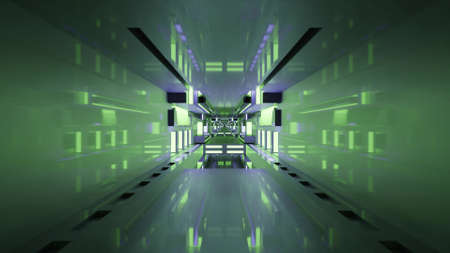 Futuristic 3d illustration of green tunnelの写真素材