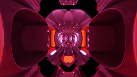 3d illustration with round holes in 4K UHD red tunnelの写真素材