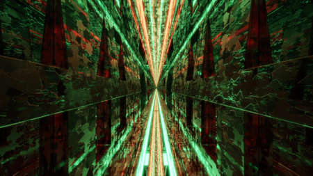 3d illustration of 4K UHD tunnel with neon raysの写真素材