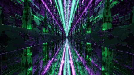 3d illustration with endless lines moving in dark 4K UHD tunnelの写真素材
