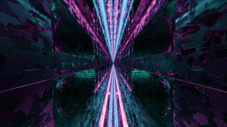 3d illustration with shiny neon rays in 4K UHD tunnelの写真素材