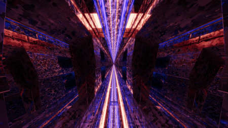 3d illustration with glowing straight lines in 4K UHD tunnelの写真素材