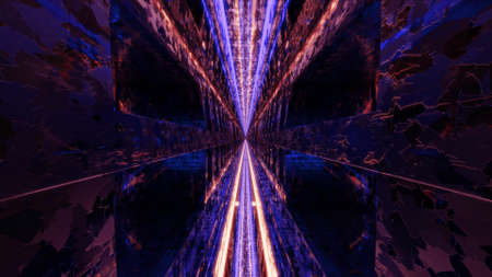 Shiny lines in dark tunnel on 3d illustration in 4K UHD qualityの写真素材