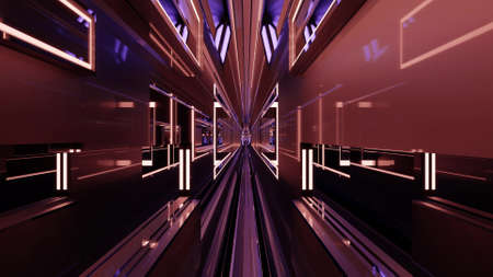 3d illustration of 4K UHD glowing brown geometric tunnelの写真素材