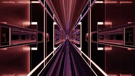 3d illustration with glowing straight lines in UHD tunnelの写真素材