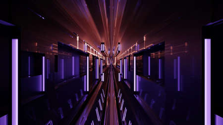 3d illustration with glowing fluorescent lamps in dark tunnelの写真素材