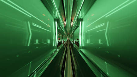 3d illustration of sci fi UHD tunnel with green illuminationの写真素材
