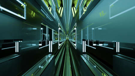 3d illustration of futuristic UHD tunnel with neon linesの写真素材