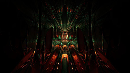3d illustration of dark glass corridor in UHD qualityの写真素材