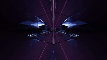 Dark 3d illustration with geometric UHD tunnel and lines