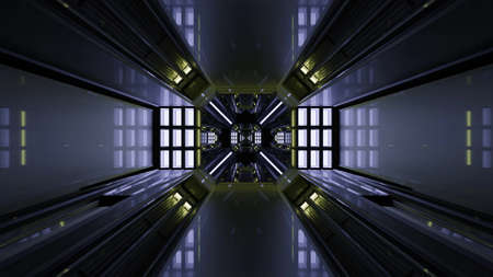 3d illustration of futuristic UHD corridor with blue lights