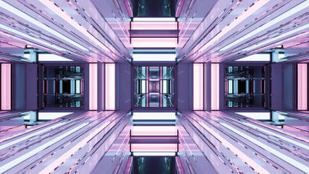 3d illustration of reflecting geometric UHD illuminated corridorの写真素材