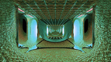 3d illustration of futuristic 4K UHD tunnel with holesの写真素材