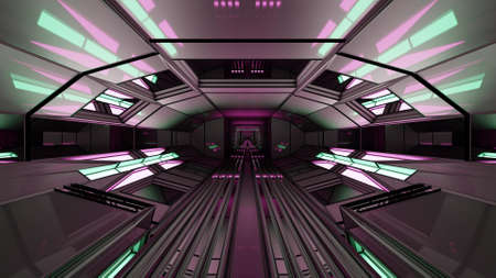 Sci fi hallway with colorful lamps 4K UHD 3D illustrationの写真素材