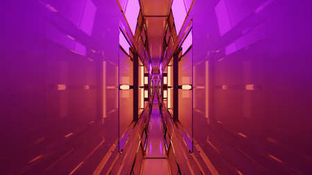 3D illustration of 4K UHD geometric corridor with neon lightsの写真素材
