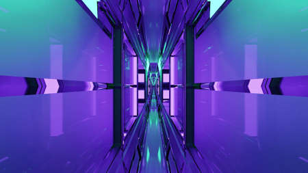 3D illustration of futuristic corridor with neon lights in 4K UHDの写真素材