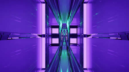 3D illustration of 4K UHD symmetric illumination in geometric corridorの写真素材
