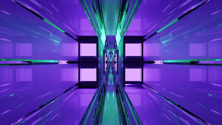 3D illustration of illuminated cyberspace with symmetric 4K UHD patternの写真素材