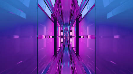 4K UHD 3D illustration sci fi tunnel with blue and fuchsia illuminationの写真素材