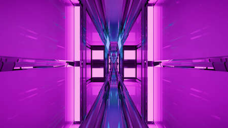 4K UHD 3D illustration of endless geometric tunnel with neon raysの写真素材
