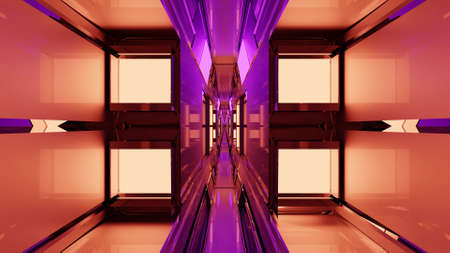 3D illustration of futuristic tunnel with symmetric ornament in 4K UHDの写真素材