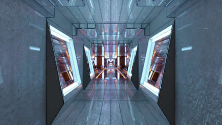 4K UHD 3D illustration of illuminated corridor in contemporary buildingの写真素材