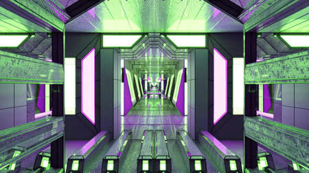 3D illustration of endless 4K UHD tunnel with geometric wallsの写真素材