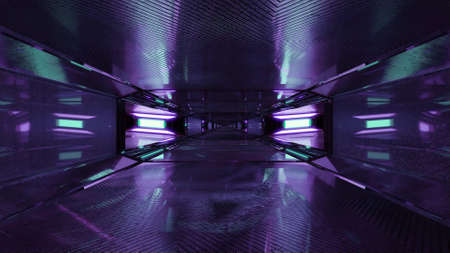 Geometric tunnel with violet lamps 4K UHD 3D illustrationの写真素材
