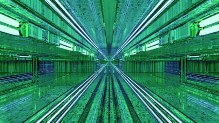 Green surreal high tech passage 4K UHD 3D illustrationの写真素材
