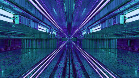 Futuristic tunnel with distorted neon walls 4K UHD 3D illustrationの写真素材