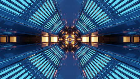 Geometric neon corridor 4K UHD 3D illustrationの写真素材